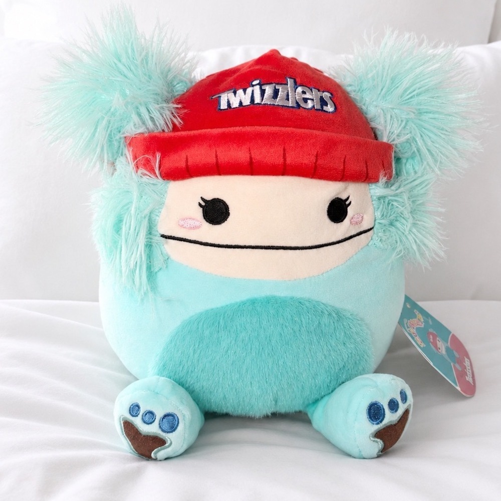 Squishmallow 8 Inch Joelle‎ Bigfoot Twizzlers Hershey Plush Teal Red Hat NWT